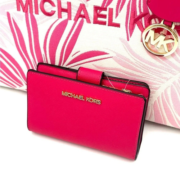 Michael Kors Medium Mirella Tote Bag & Medium Bifold Zip Chain Wallet Pink Multi - Picture 12 of 14